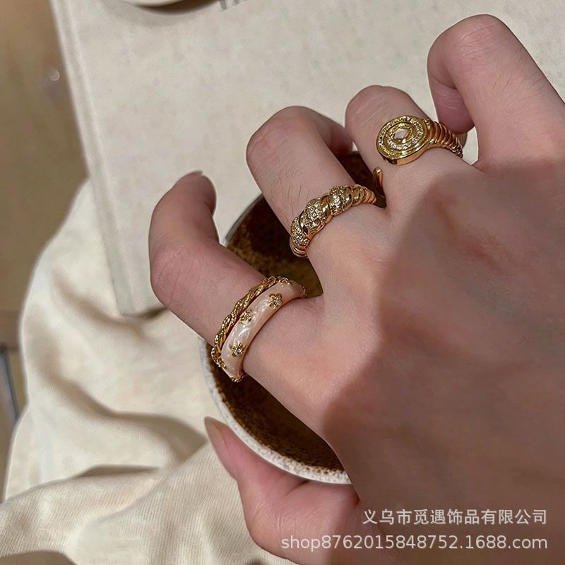 Gold egg-shaped gemstone stackable ring for women