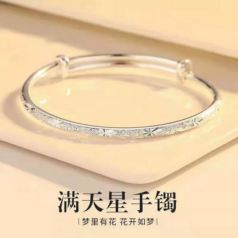 Silver bracelet for women, baby's breath design, push-pull style