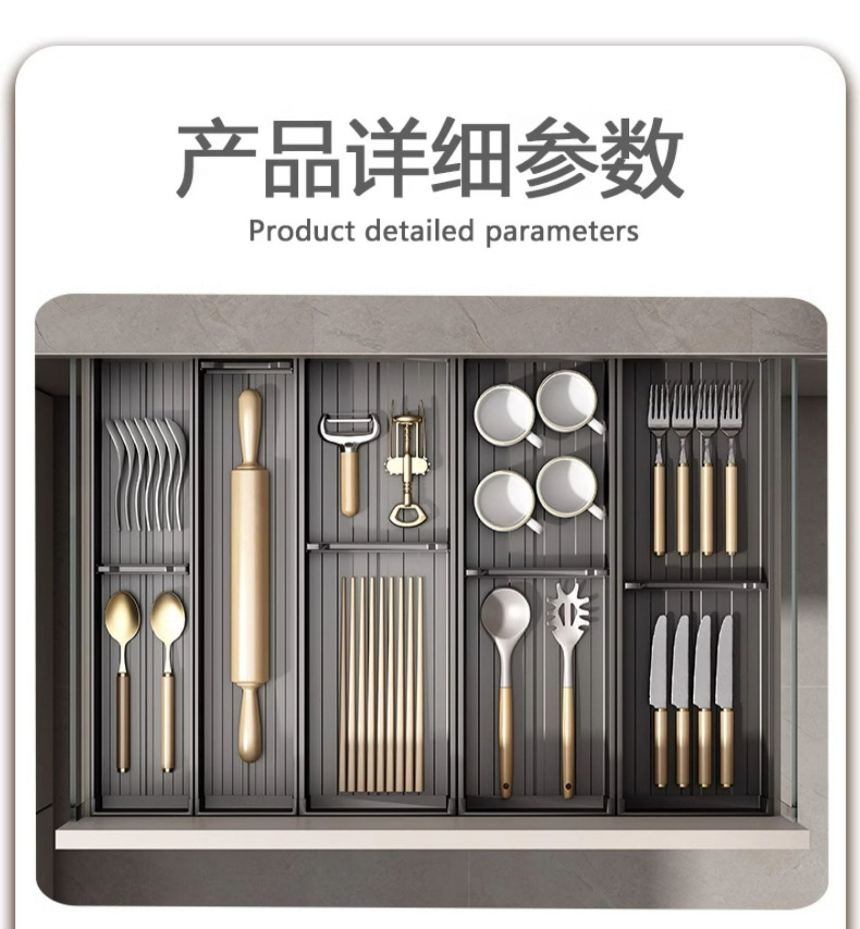 Gun gray kitchen drawer organizer with dish rack and cutlery divider