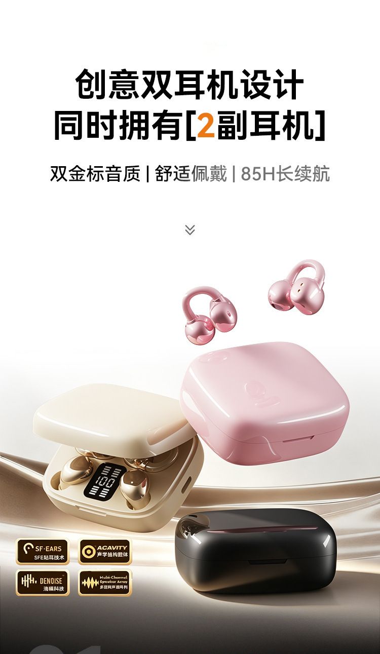 B70 2-in-1 Bluetooth earbuds OWS clip design with smart display