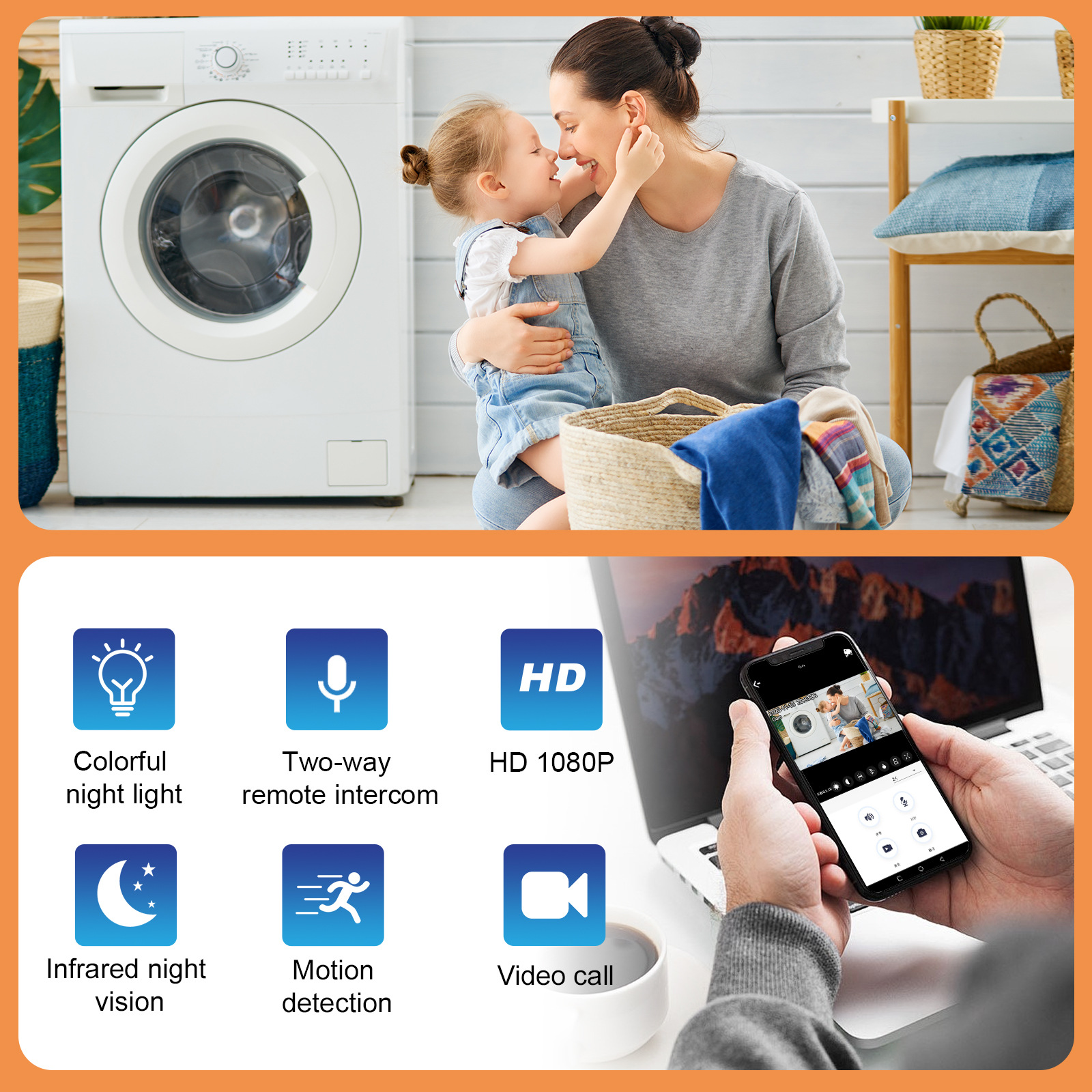 RGB atmosfer ışığı kamera, WiFi, HD, gece görüşü