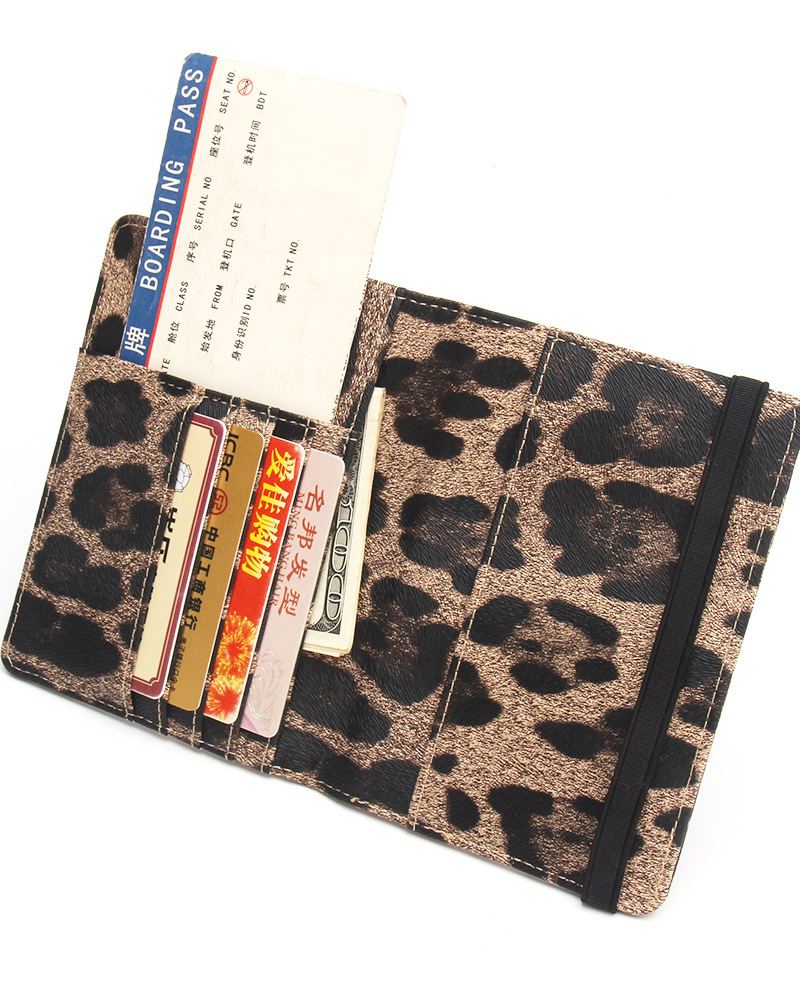 RFID passport holder with leopard print, multiple card slots, short style