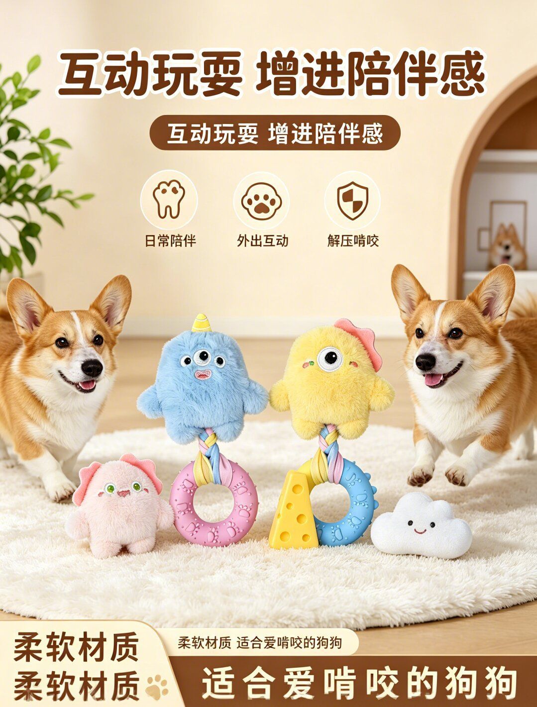 Köpek oyuncağı, dayanıklı çiğneme halka, sesli