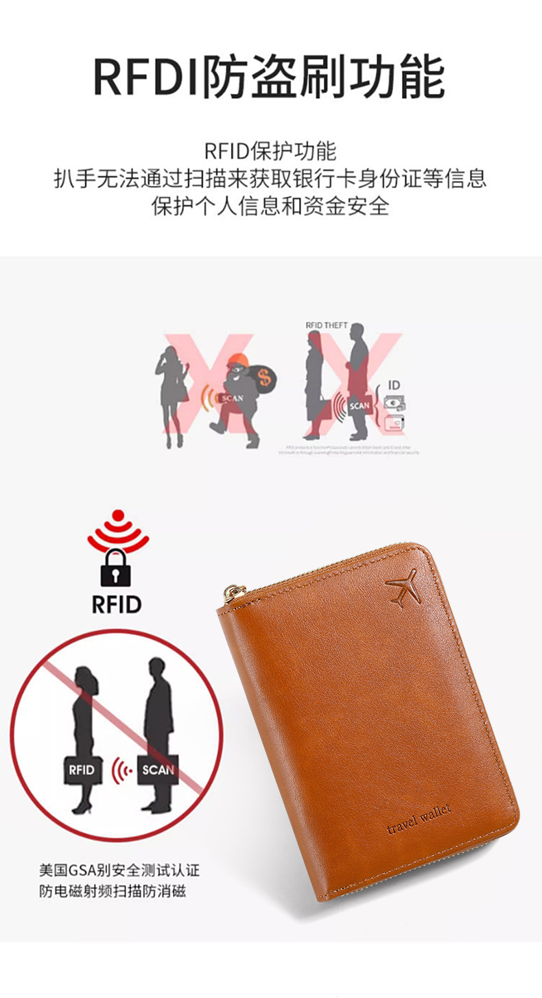 RFID passport holder, plain weave, multi-pocket