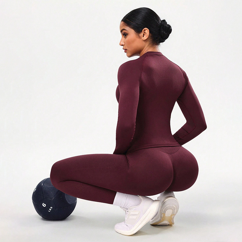Women's yoga set, two-piece, long sleeve, fitted pants