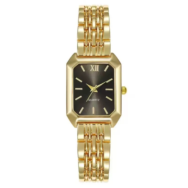 Women's square quartz watch, steel strap, minimalist design