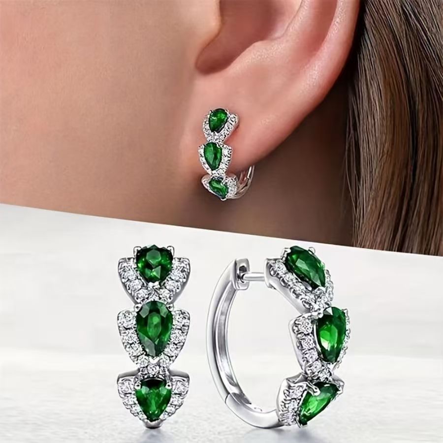 Zircon Drop Earrings, Copper, Water Drop Shape, Elegant