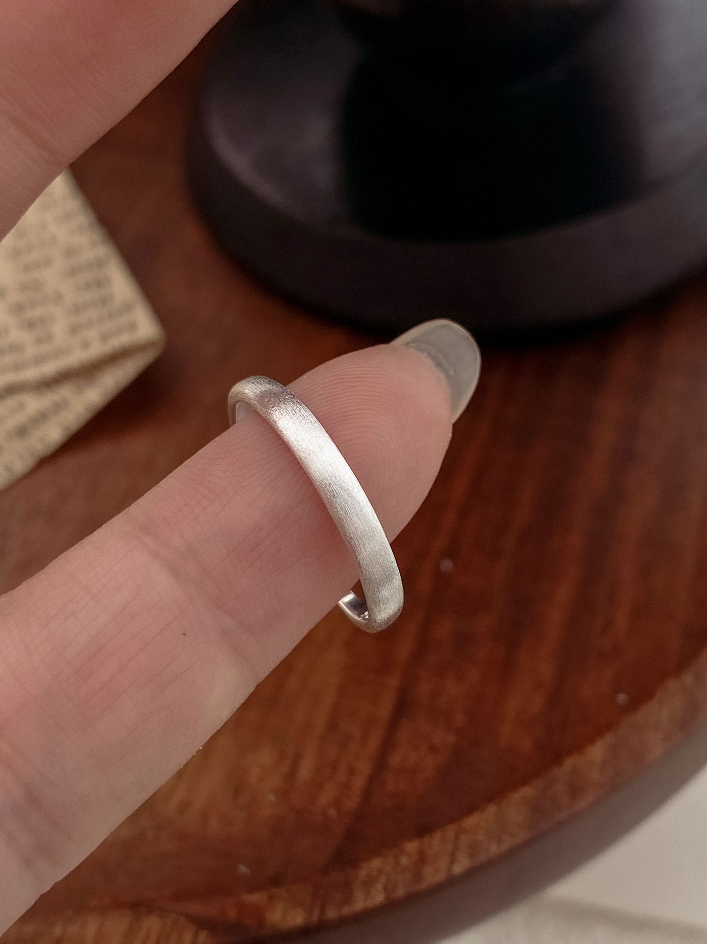 S925 silver flat ring for women, minimalist brushed matte