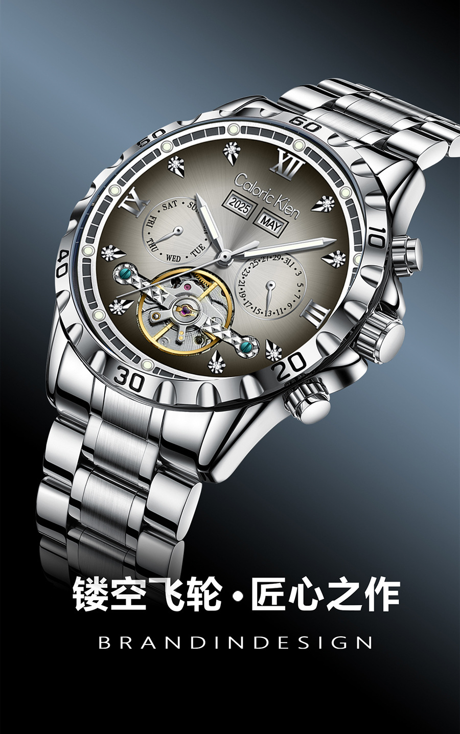 Men's tourbillon mechanical watch, multifunctional, waterproof