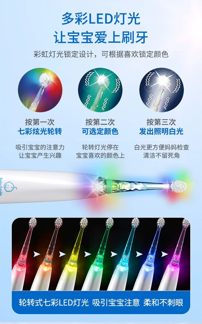 Babysmile kids electric toothbrush 0-3-6 years, LED lights, sonic