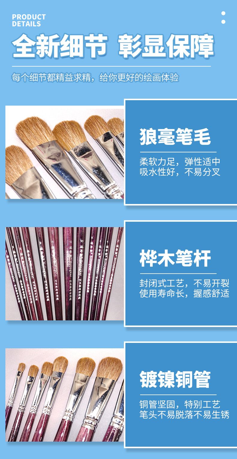 Paint brush set for acrylic and oil painting