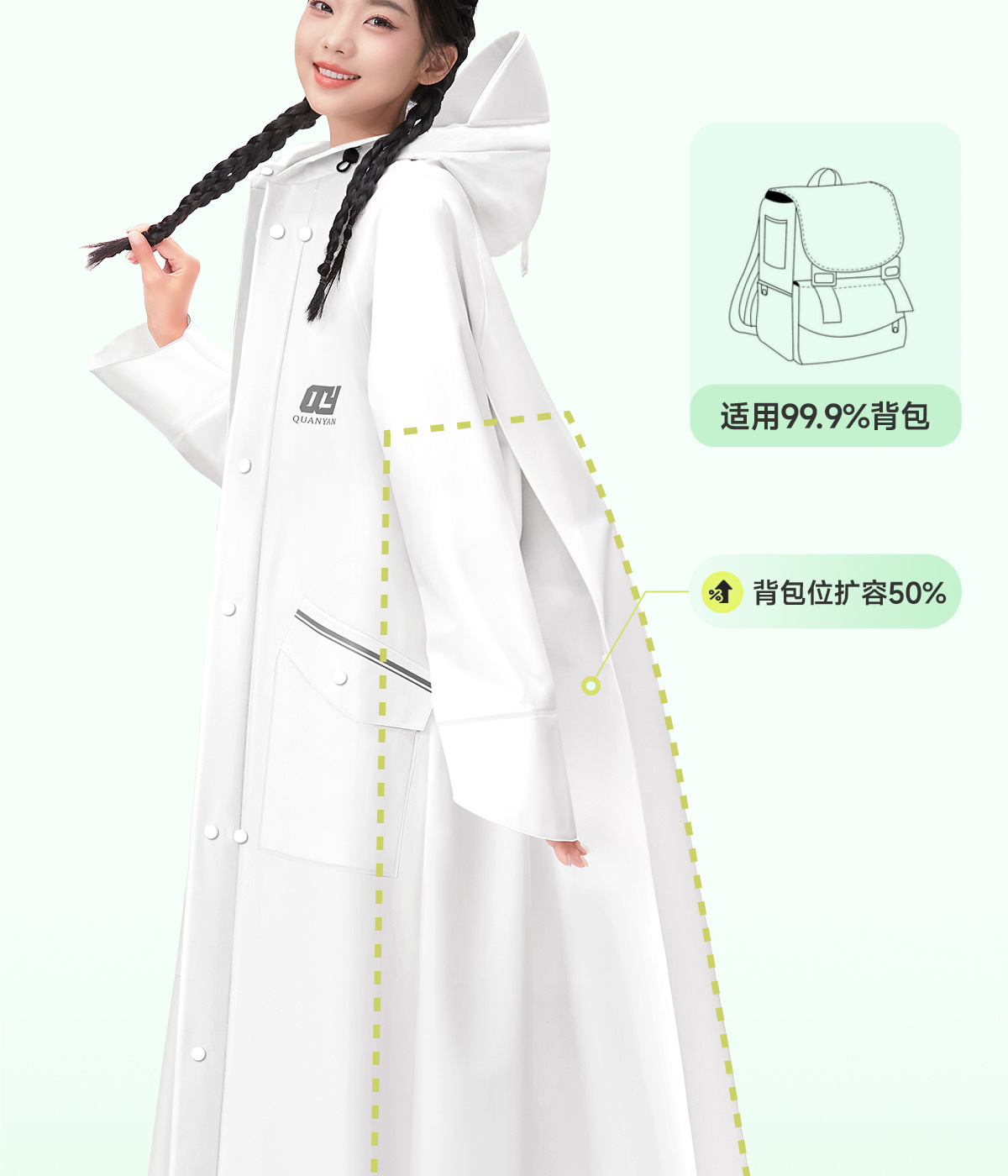 Damen Regenponcho, lang Ganzkörper, für Elektroroller