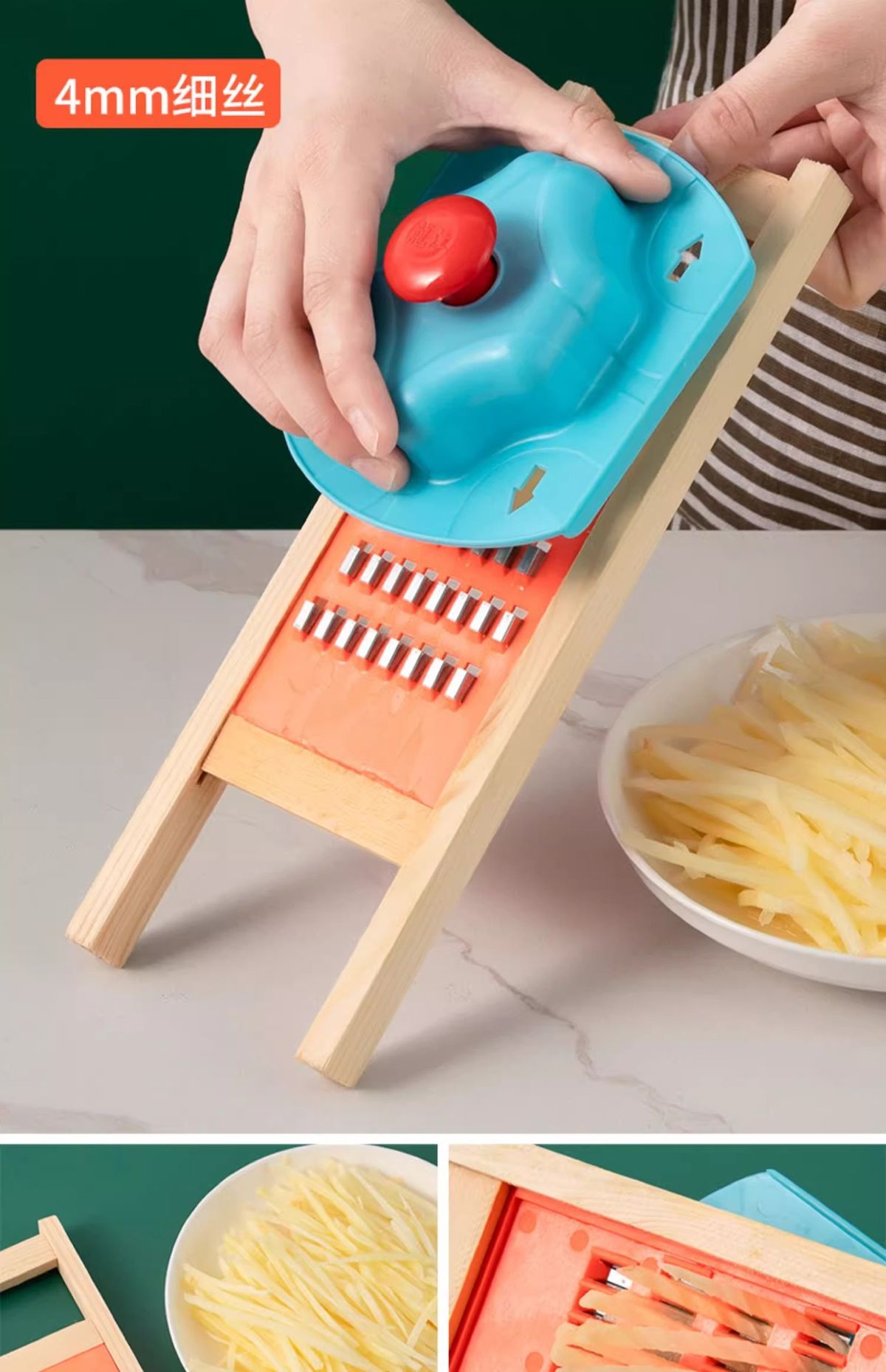 Patates dilimleme seti, kesme tahtası ve havuç rendeleme