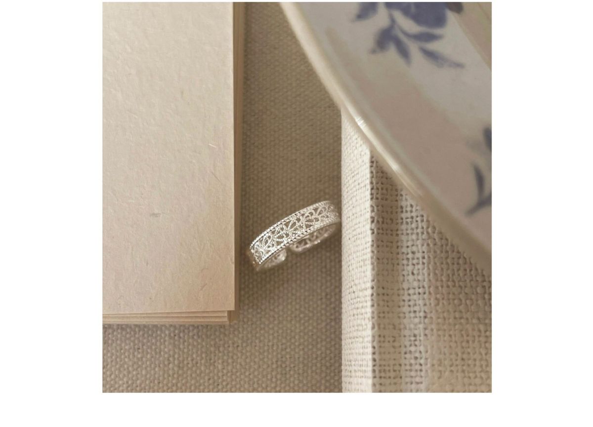 S925 sterling silver brushed flower open ring for women