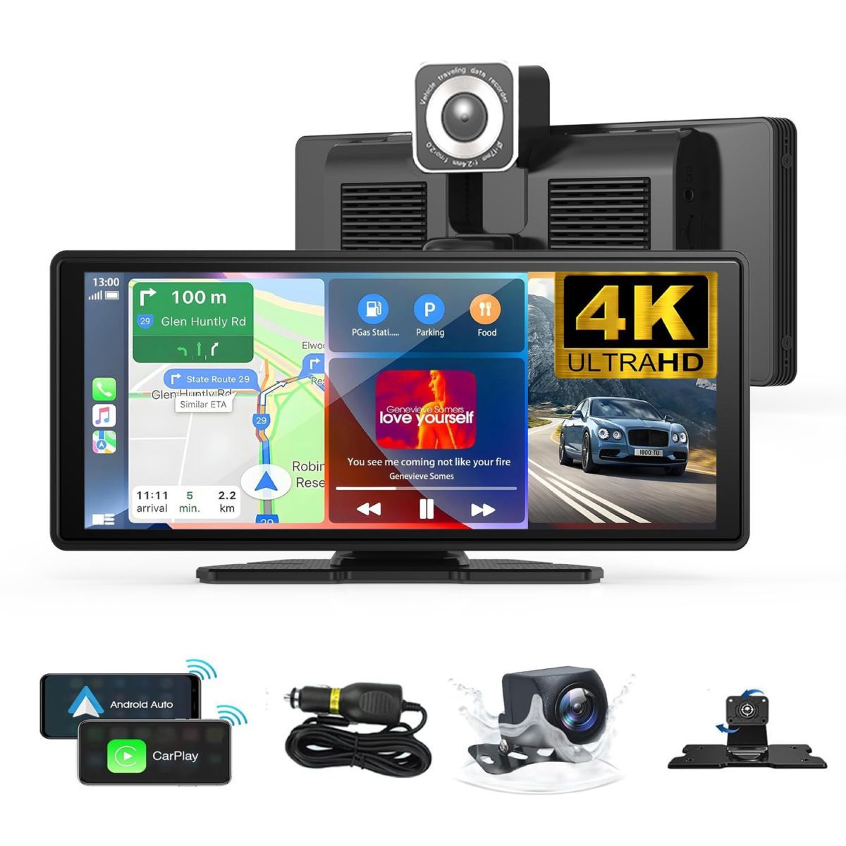 10 inç dash cam çift lens CarPlay HD dikiz aynası WiFi