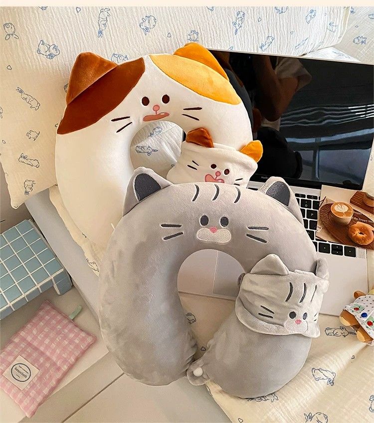 Kedi göz maskeli U şeklı boyun yastığı