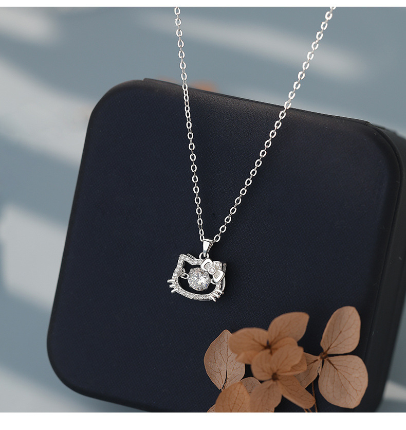 Sterling silver 999 zircon cat pendant necklace