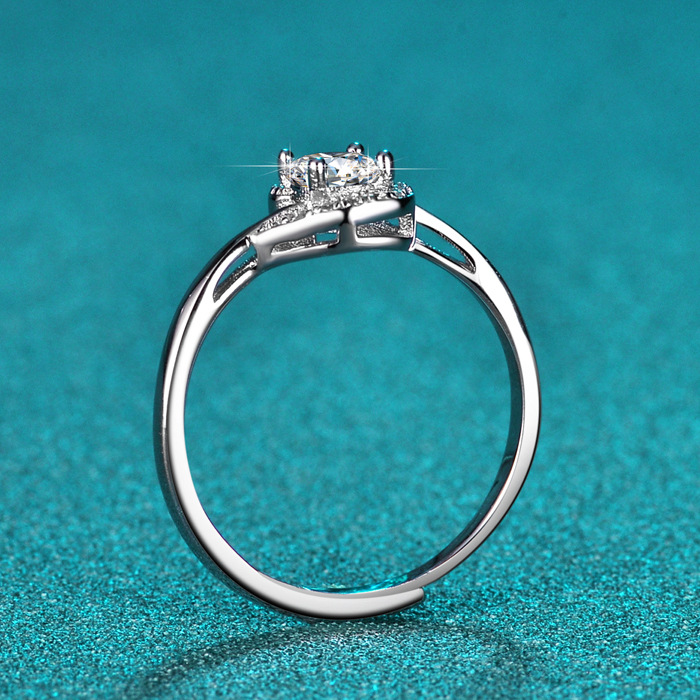 Moissanit Damenring Sterlingsilber ein Karat Sechser Krappenfassung