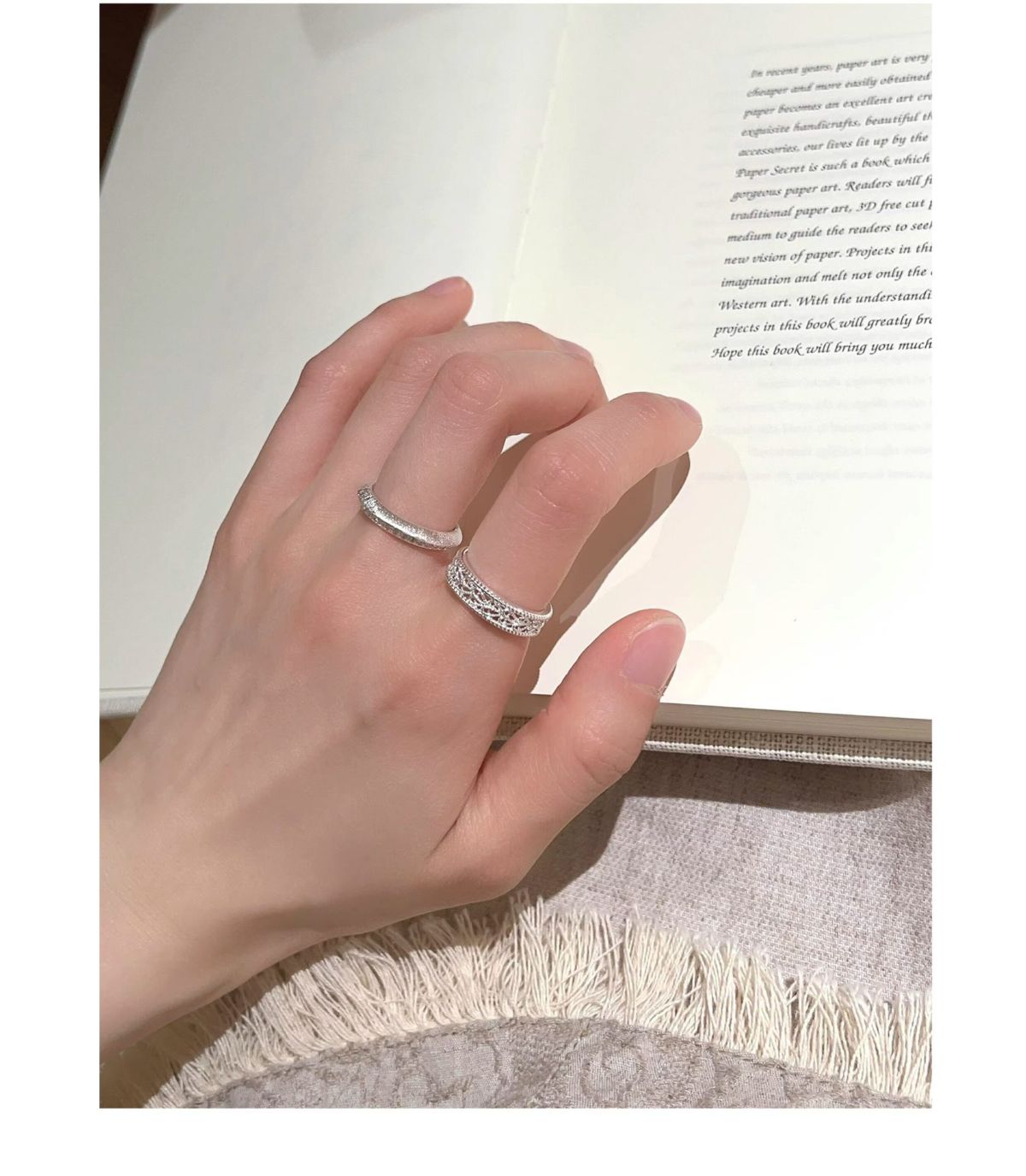 S925 sterling silver brushed flower open ring for women