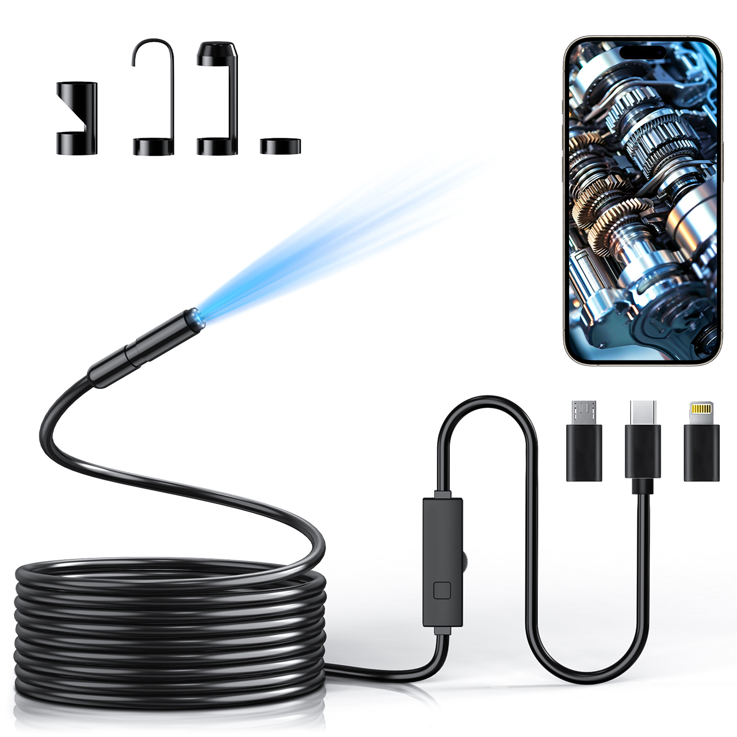Endoscope, 1920P HD, Apple and Android, wide angle, hard wire