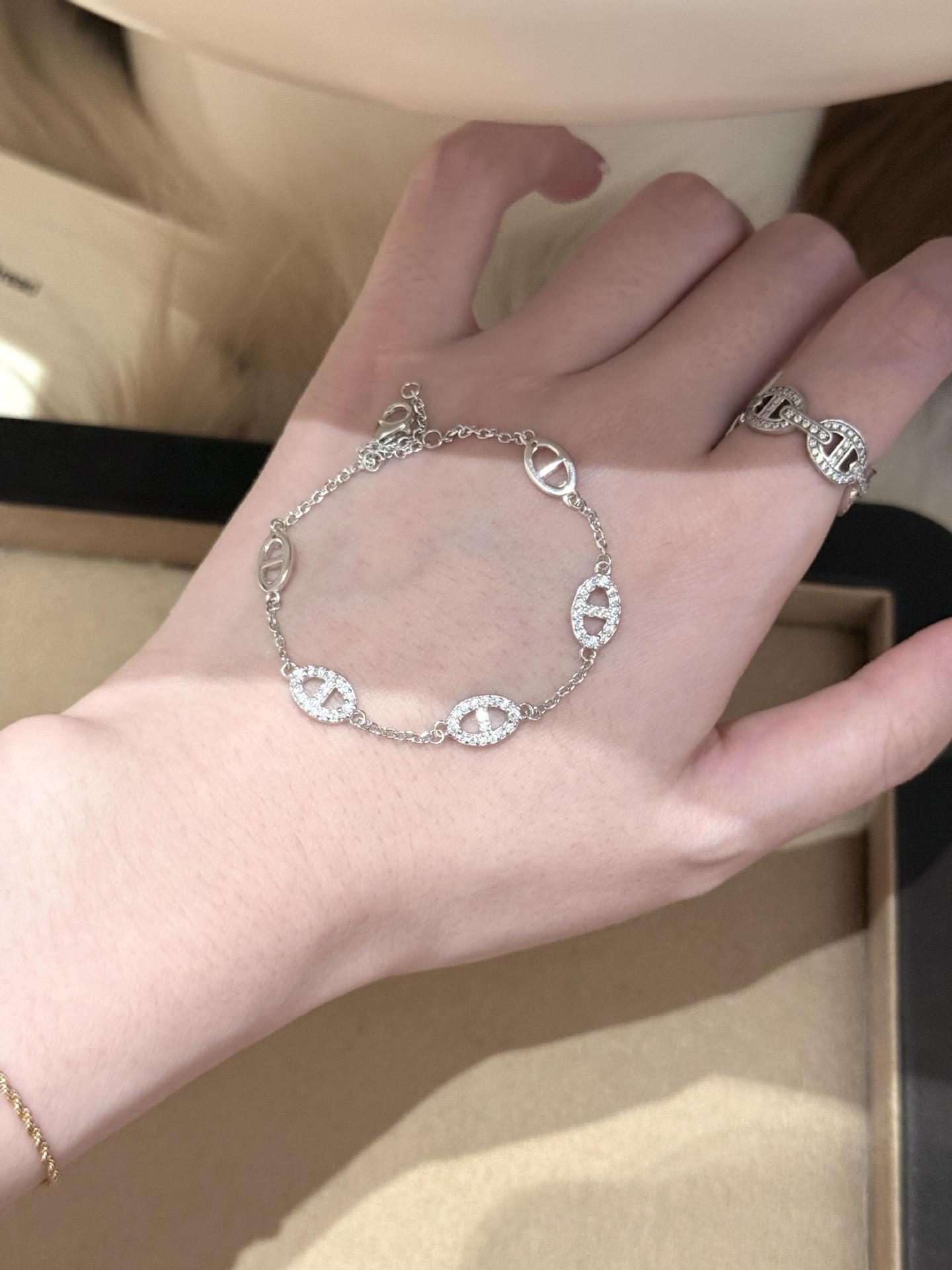 S925 Sterlingsilber Schweinennase Armband mit Zirkonia