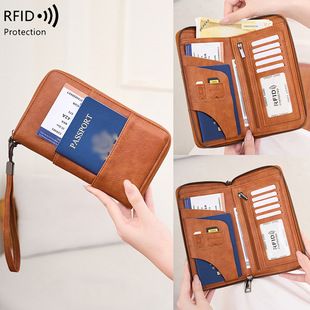 Sınır ötesi yeni RFID anti-manyetik pasaport çantası uzun fermuarlı pasaport tutucu çok fonksiyonlu seyahat bileti depolama belge çantası