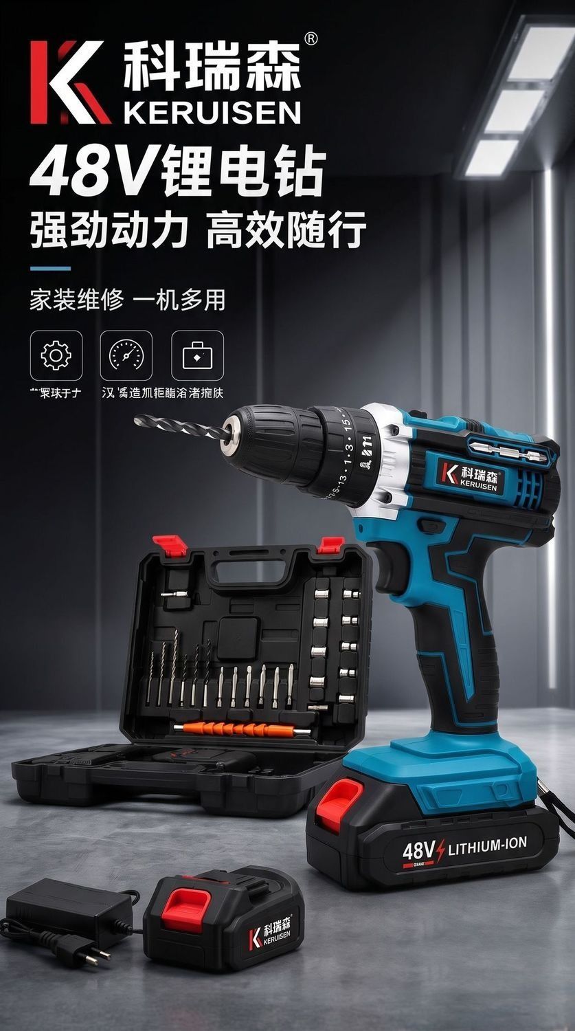 21V Lithium Drill with Quick Chuck and Bidirectional Rotation for Wood