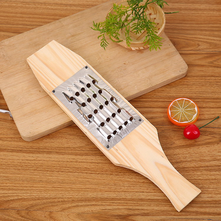 Stainless steel vegetable grater set, multifunctional, wooden base