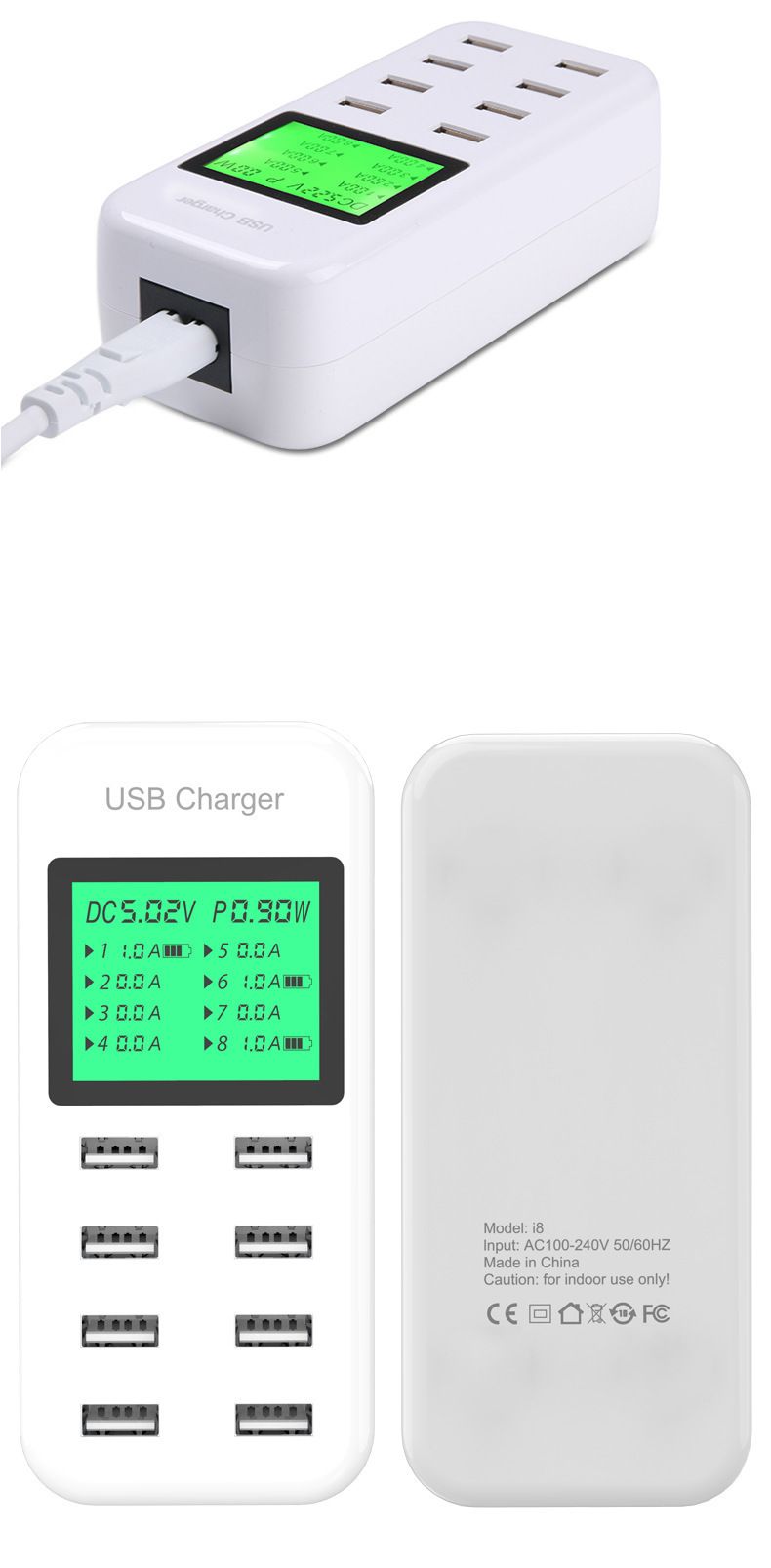 8-port USB charging station with fast charging and smart display