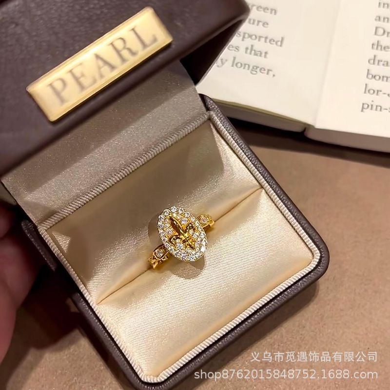 老钱风！中古满钻鸢尾花戒指女轻奢小众高级感独特叠戴食指戒指环