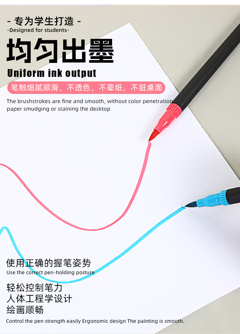 Dual-head marker pen set, water-compatible blendable