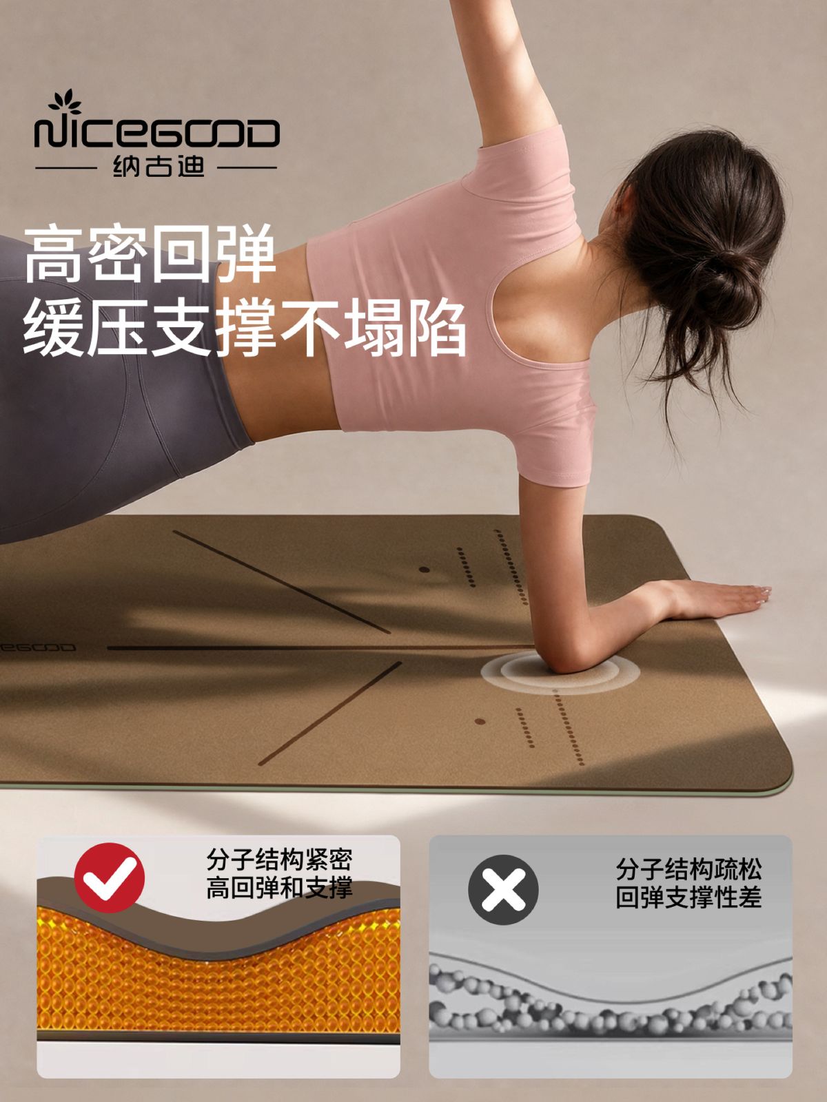 纳古迪椰壳天然橡胶瑜伽垫2026新款专业防滑家用pu健身垫减震静音