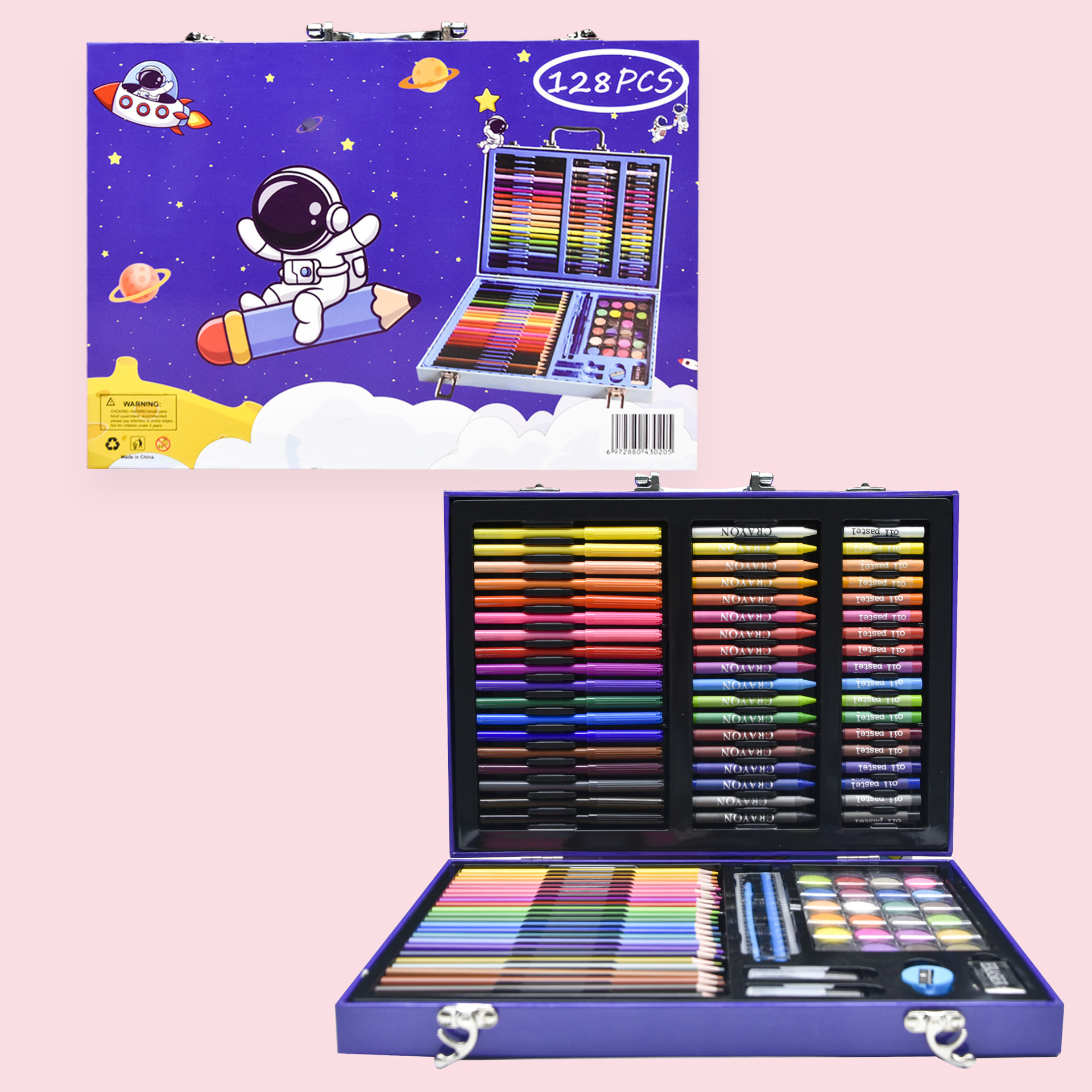 128-piece drawing set with child paintbrushes and art supplies