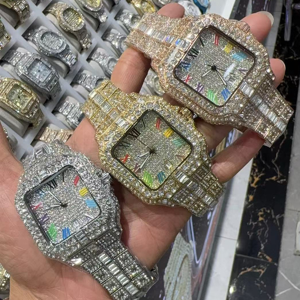 Herren-Quarzuhr, diamantbesetzt, Hip-Hop-Stil, Luxusdesign