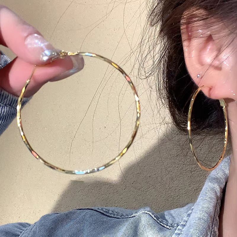 Large hoop earrings for round faces, silver-tone, oversized