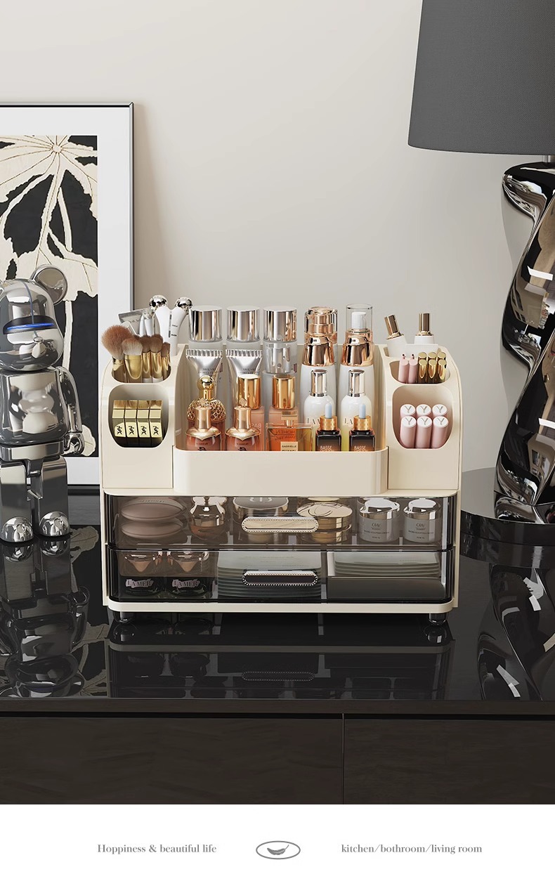Desktop cosmetics storage box with mirror design