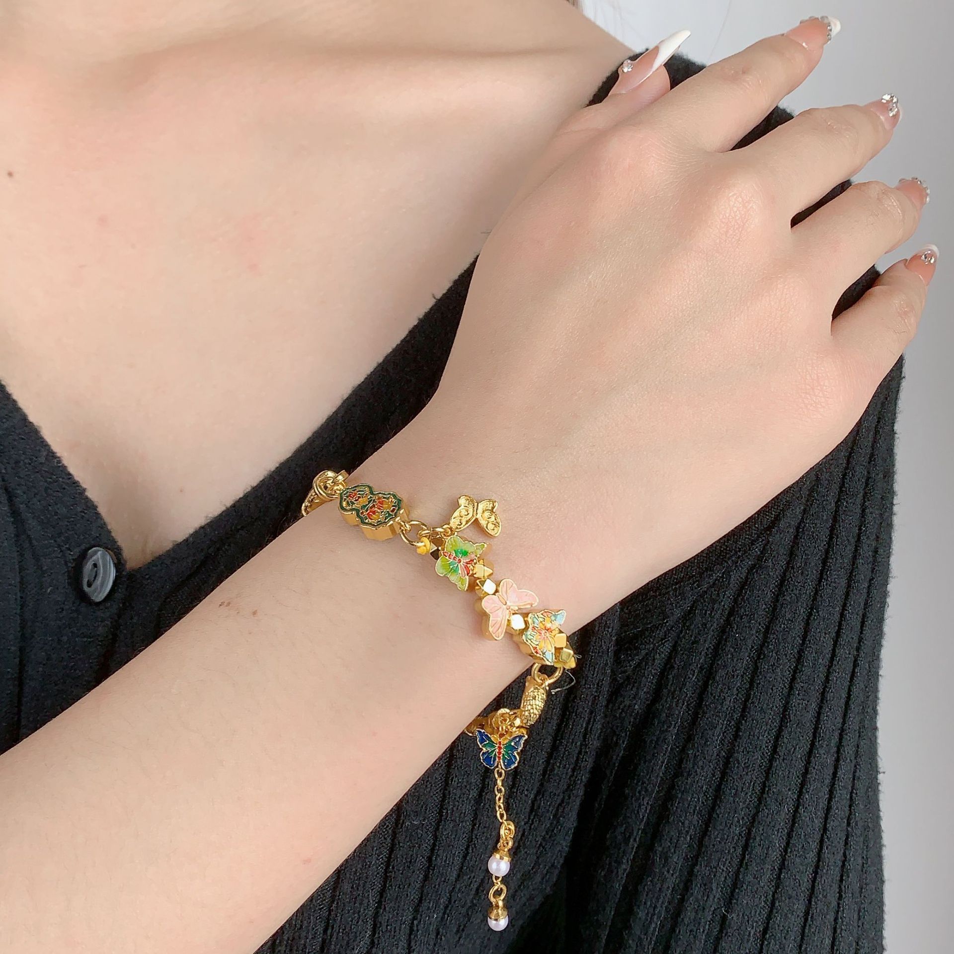 Gold Half Bangle, Butterfly Pearl, Design Jewelry