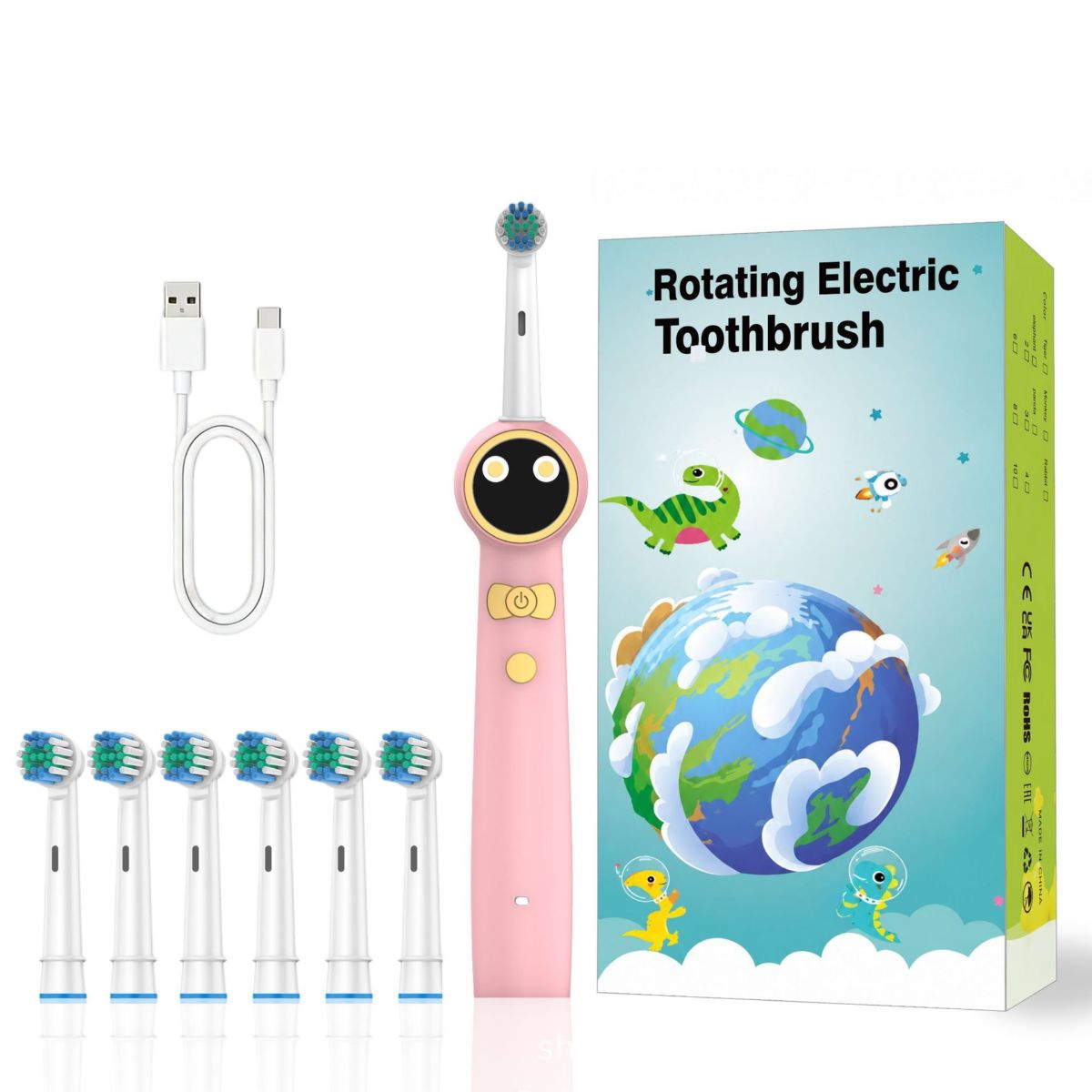 Children's rotating electric toothbrush rechargeable, waterproof, cute animal design