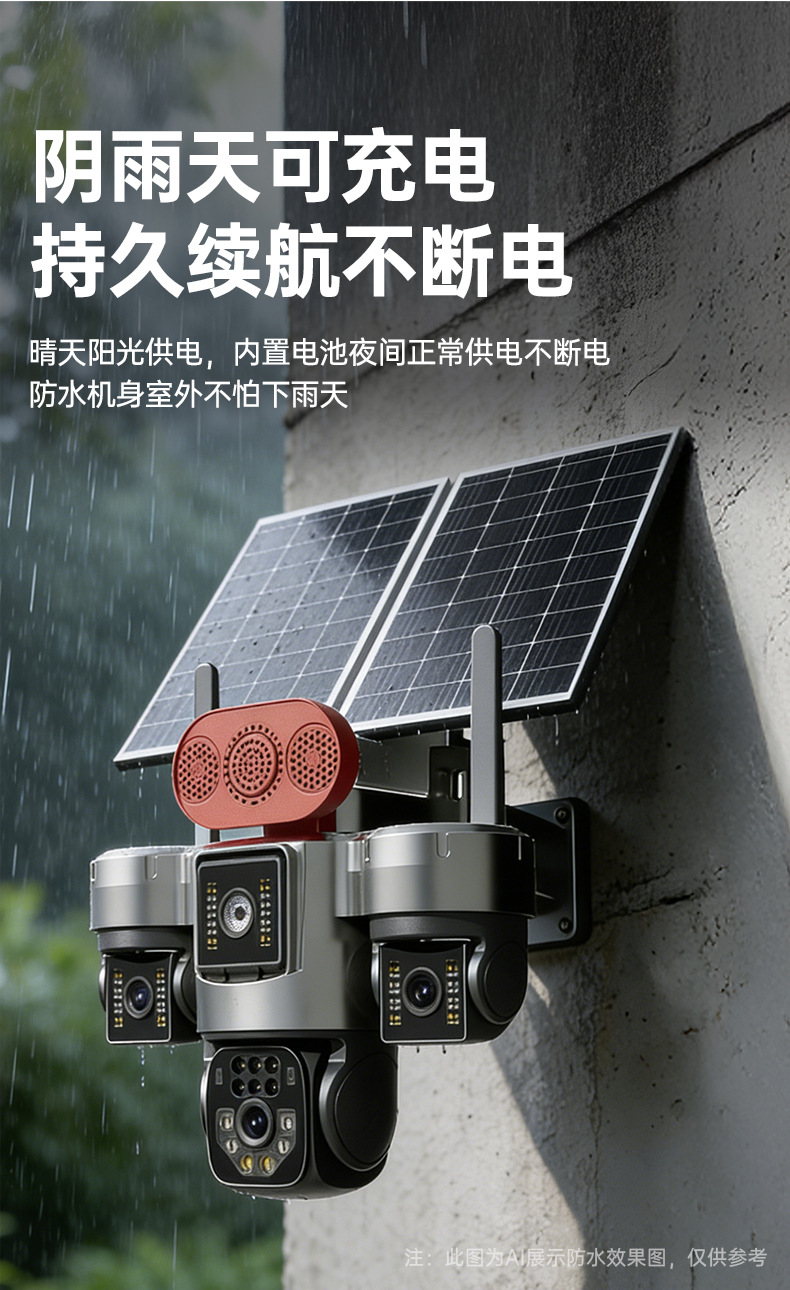 Solar surveillance camera with night vision, power-free operation