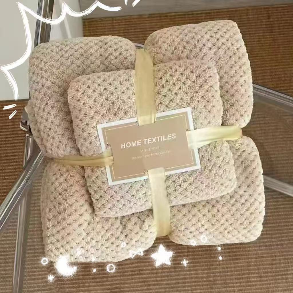 Korallenfleece-Handtuchset mit Mutter-Kind-Kombination und Bademütze