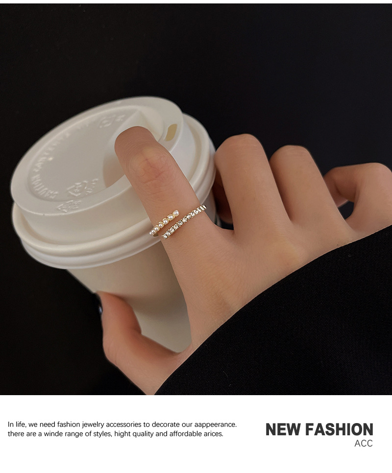 Pearl ring women adjustable open design