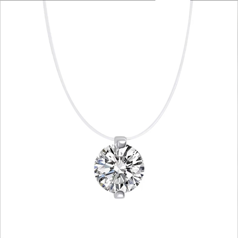 S925 Gümüş Moissanite Balık İpi Kolye, Basit