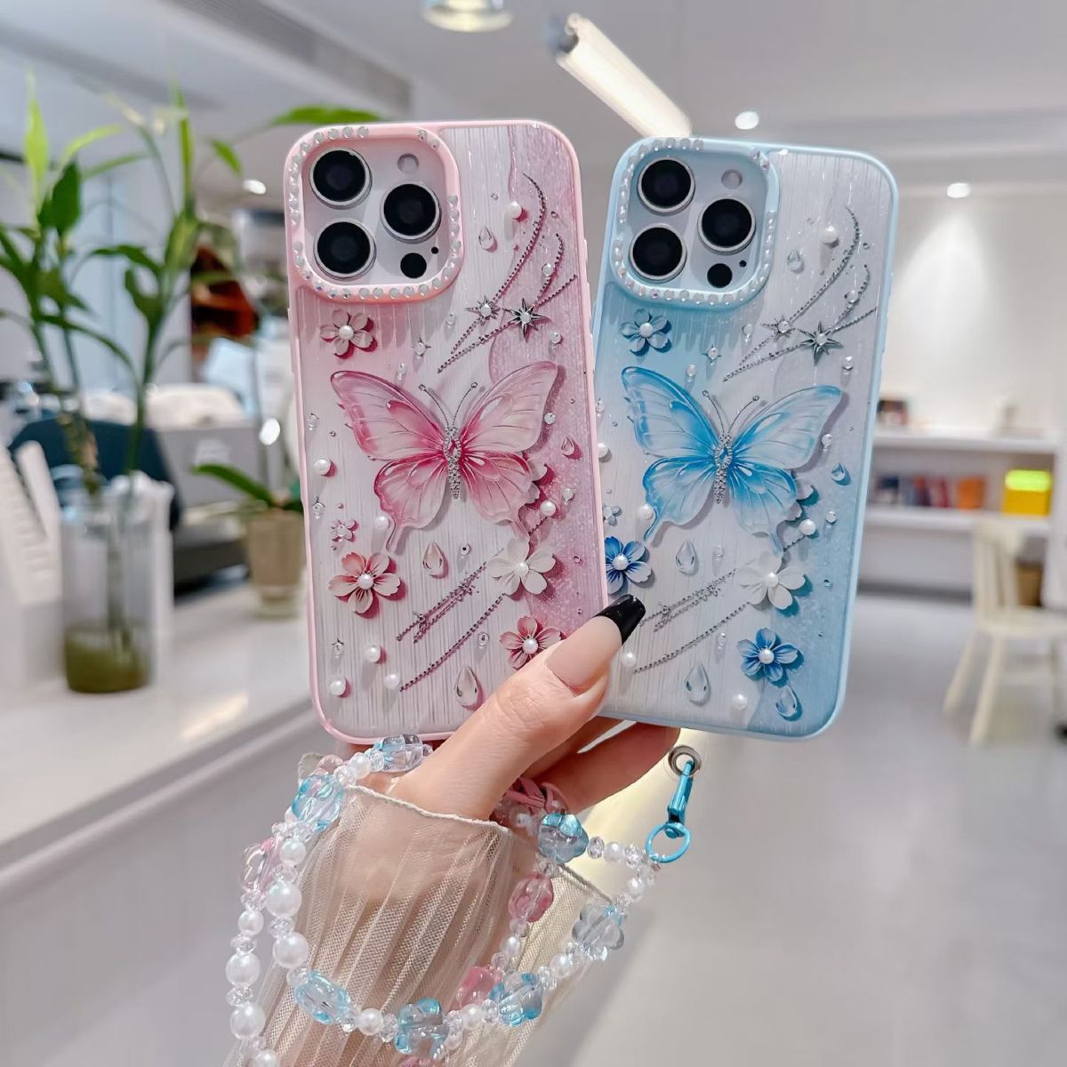 iPhone 16 Pro Max phone case, soft, transparent, diamond pattern