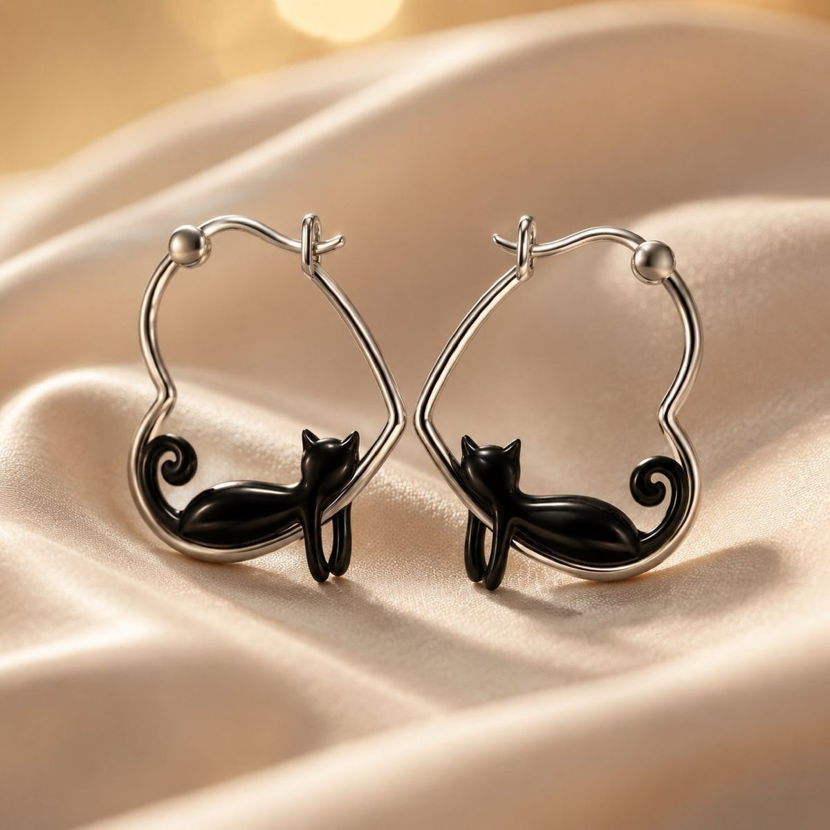 Cute cat ear studs with heart drop design for women