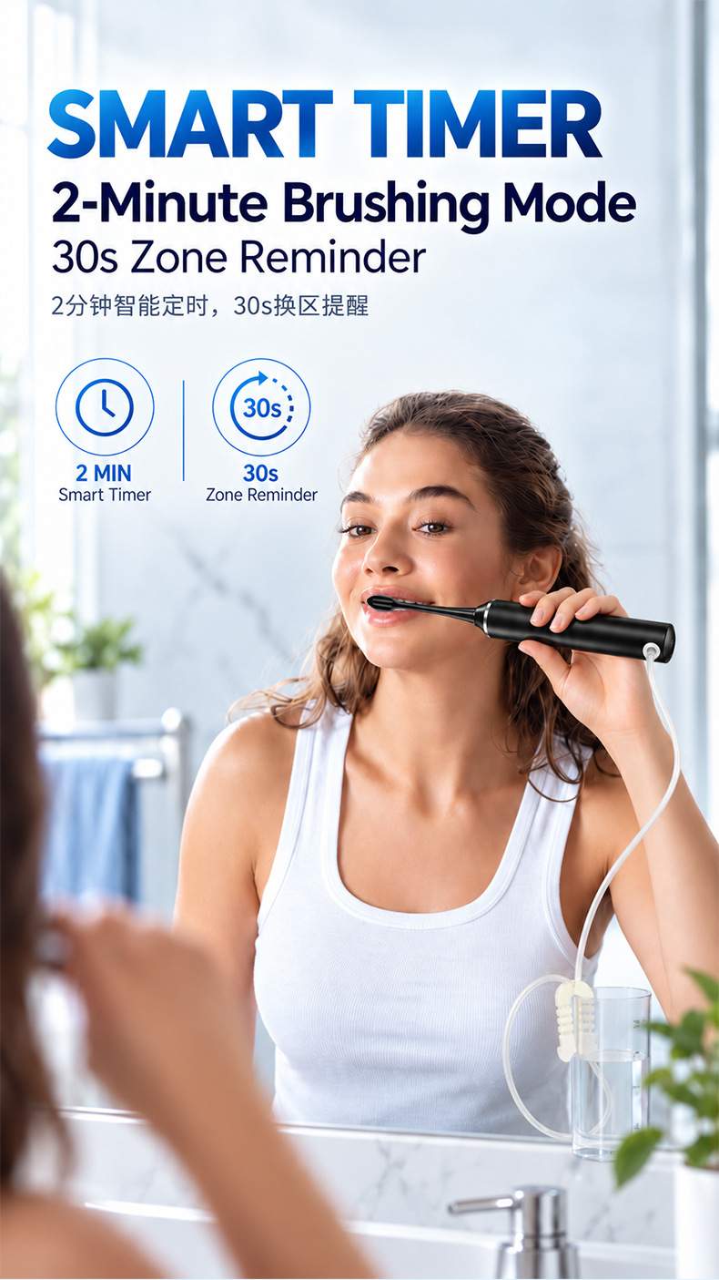 3-in-1 electric toothbrush with sonic wave and water flosser