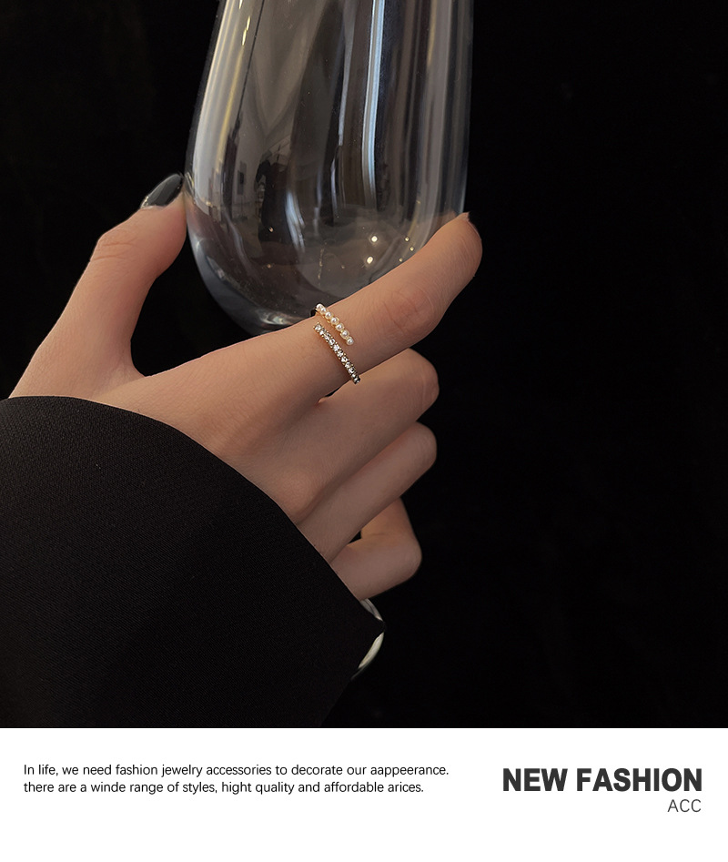 Pearl ring women adjustable open design