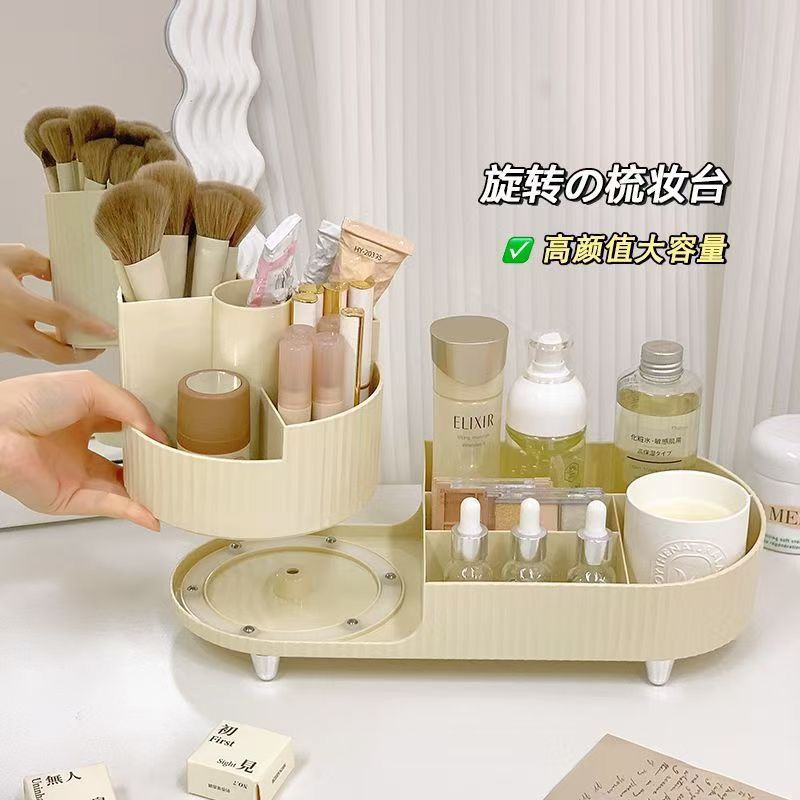 跨境亚马逊化妆品收纳盒家用梳妆台桌面旋转护肤品口红眼影置物架
