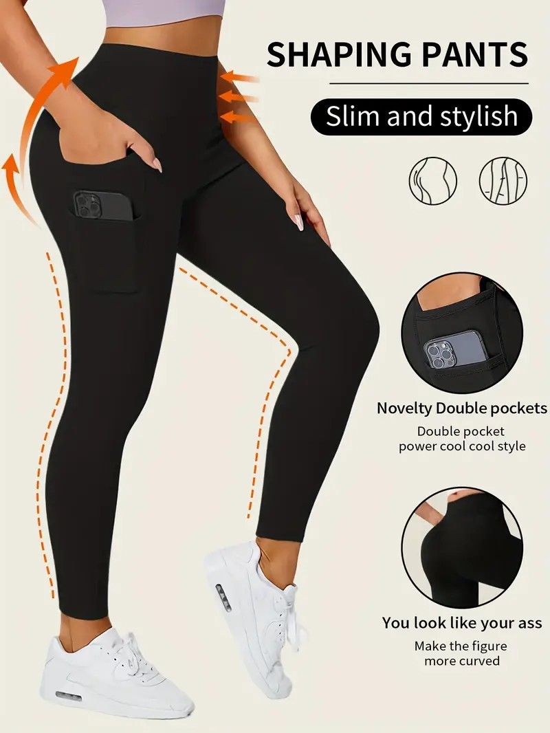 Grenzüberschreitende europäisch-amerikanische Hochbund-Capri-Leggings Doppeltaschen hohe Elastizität figurbetonte Slim-Fit Hebe-Po Damen-Sport-Yoga-Hose