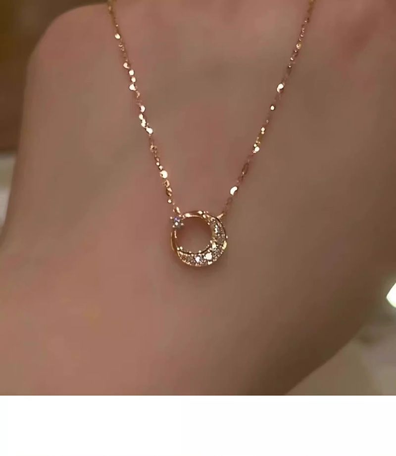 Sonne Mond Stern Halskette Damen Elegant Zirkonia Edelstahl
