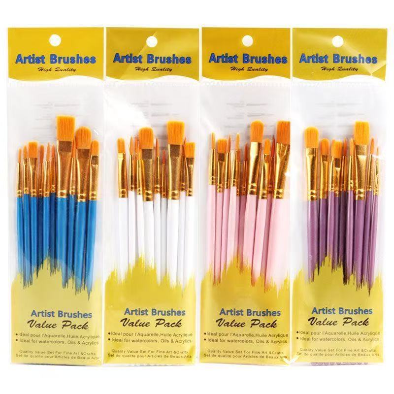 Nylon-Haarpinsel-Set 10er Kunststoffstiel Acryl- und Ölmalerei